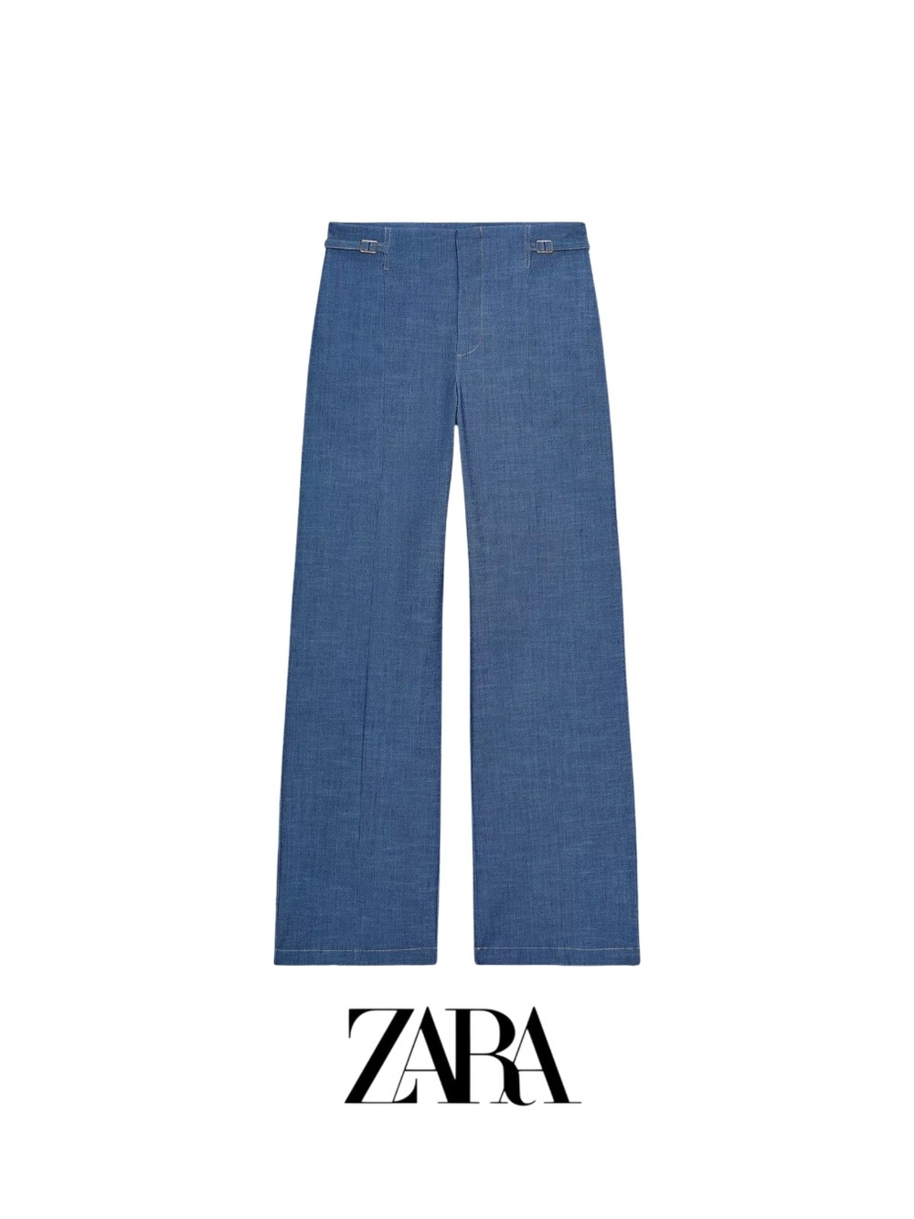 ZARA Men's Denim-Style Wide Leg Chinos in Blue